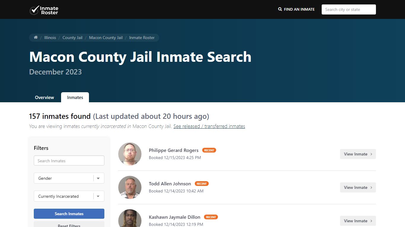 Current Inmate Roster for Today | Macon County Jail